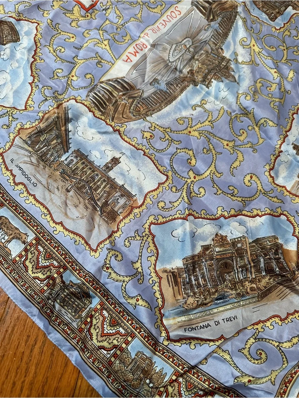 Vintage Souvenir di Roma Vatican City Scenic Acetate Scarf Italy 30x30
